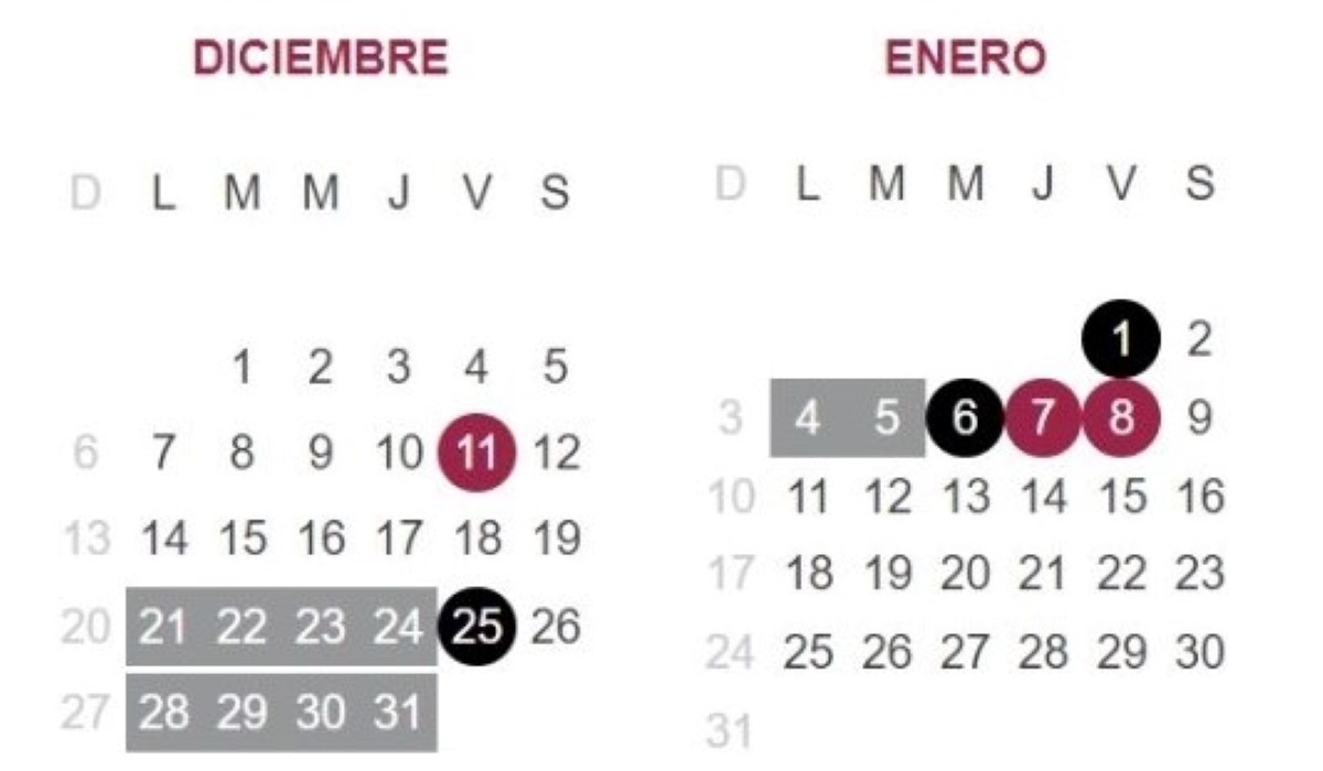 ¿Cuando son las vacaciones de diciembre?