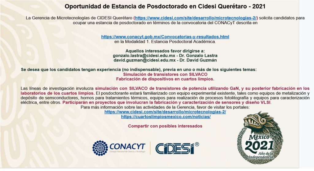 estancia posdoctoral conacyt oportunidades en
